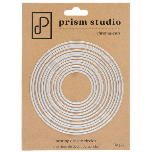 Prism Studio - Dies - Nesting Circles. Sized to fit an A2 card 12 pieces total. Available at Embellish Away located in Bowmanville Ontario Canada.