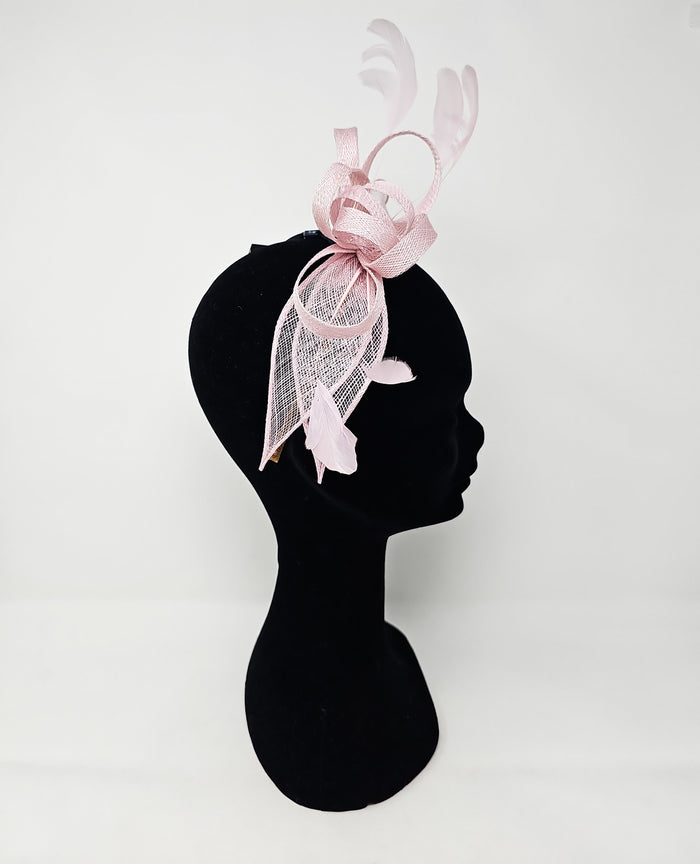 Quartz Pink Looped Feather Hairband Fascinator
