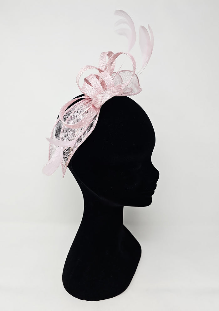 Quartz Pink Looped Feather Hairband Fascinator