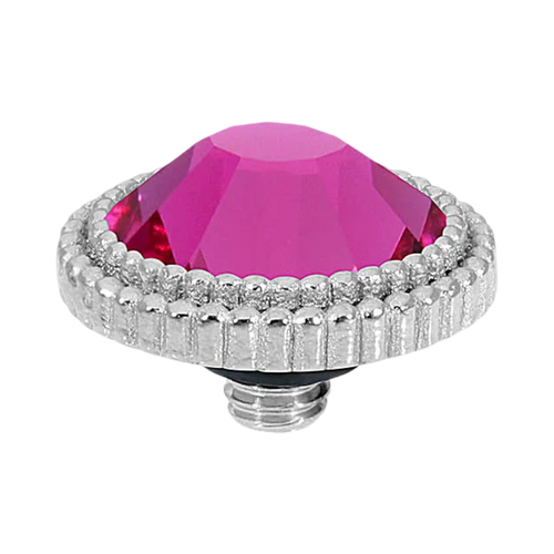 QUDO Fabero Flat Top Silver, QUDO pink crystal collection, interchangeable jewelry, silver crystal topper, pink crystal jewelry, QUDO topper, interchangeable ring topper, stackable jewelry, Swarovski crystal jewelry, luxury fashion jewelry, silver and pink jewelry, collectible jewelry, boutique jewelry, QUDO jewelry, interchangeable bracelet topper, feminine crystal jewelry, fashion jewelry accessories