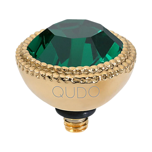 QUDO Fabero Top Gold, Green and Golden Collection, interchangeable jewelry, gold crystal topper, green crystal jewelry, yellow crystal jewelry, QUDO topper, interchangeable ring topper, stackable jewelry, Swarovski crystal jewelry, luxury fashion jewelry, collectible jewelry, boutique jewelry, interchangeable bracelet topper, colorful crystal jewelry, statement jewelry, QUDO jewelry collection