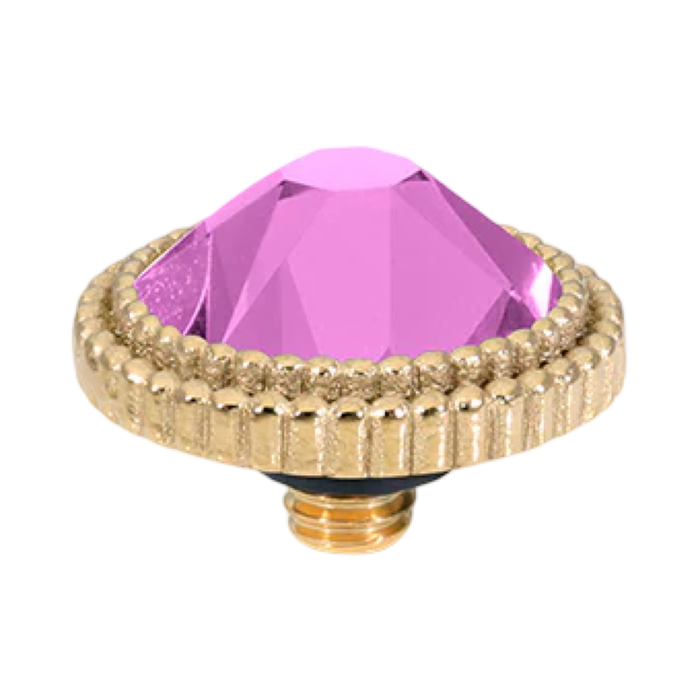 QUDO Flat Faberro Top Gold, Velvet Noir Collection, gold crystal topper, plum crystal jewelry, violet crystal jewelry, interchangeable jewelry topper, QUDO gold topper, European crystal jewelry, customizable jewelry, jewel tone jewelry, flat crystal topper, luxury interchangeable jewelry, QUDO jewelry