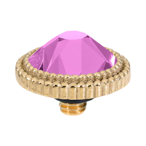 QUDO Flat Faberro Top Gold, Velvet Noir Collection, gold crystal topper, plum crystal jewelry, violet crystal jewelry, interchangeable jewelry topper, QUDO gold topper, European crystal jewelry, customizable jewelry, jewel tone jewelry, flat crystal topper, luxury interchangeable jewelry, QUDO jewelry