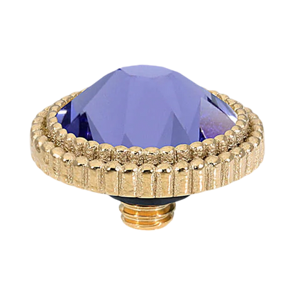 QUDO Flat Faberro Top Gold, Velvet Noir Collection, gold crystal topper, plum crystal jewelry, violet crystal jewelry, interchangeable jewelry topper, QUDO gold topper, European crystal jewelry, customizable jewelry, jewel tone jewelry, flat crystal topper, luxury interchangeable jewelry, QUDO jewelry