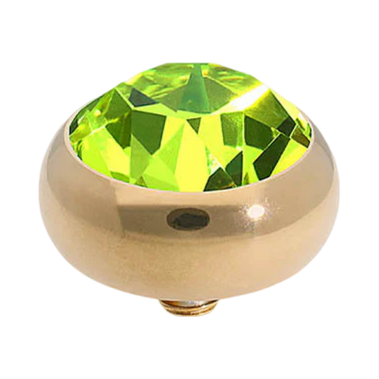 QUDO Sesto Gold, QUDO Green and Golden Collection, interchangeable jewelry, gold crystal topper, green crystal jewelry, golden crystal jewelry, QUDO topper, interchangeable ring topper, stackable jewelry, Swarovski crystal jewelry, luxury fashion jewelry, collectible jewelry, boutique jewelry, interchangeable bracelet topper, colorful crystal jewelry, statement jewelry, QUDO jewelry collection