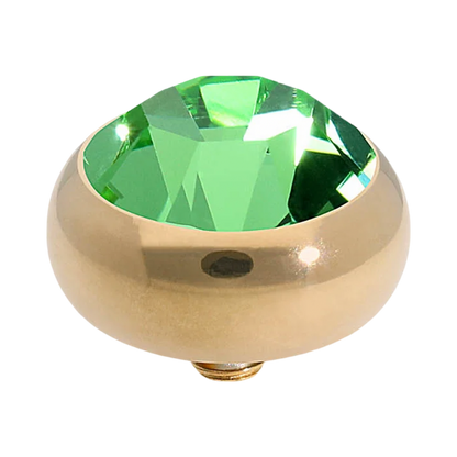 QUDO Sesto Gold, QUDO Green and Golden Collection, interchangeable jewelry, gold crystal topper, green crystal jewelry, golden crystal jewelry, QUDO topper, interchangeable ring topper, stackable jewelry, Swarovski crystal jewelry, luxury fashion jewelry, collectible jewelry, boutique jewelry, interchangeable bracelet topper, colorful crystal jewelry, statement jewelry, QUDO jewelry collection
