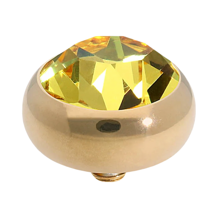 QUDO Sesto Gold, QUDO Green and Golden Collection, interchangeable jewelry, gold crystal topper, green crystal jewelry, golden crystal jewelry, QUDO topper, interchangeable ring topper, stackable jewelry, Swarovski crystal jewelry, luxury fashion jewelry, collectible jewelry, boutique jewelry, interchangeable bracelet topper, colorful crystal jewelry, statement jewelry, QUDO jewelry collection