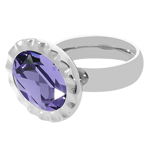 Silver ring with a purple gemstone on a white background