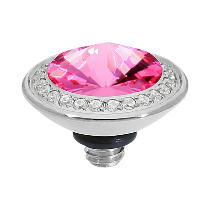 rystal topper, pink crystal jewelry, QUDO topper, interchangeable ring topper, stackable jewelry, Swarovski crystal jewelry, silver and pink jewelry, luxury fashion jewelry, boutique jewelry, collectible jewelry, feminine jewelry, QUDO jewelry collection, interchangeable bracelet topper, crystal statement jewelry
