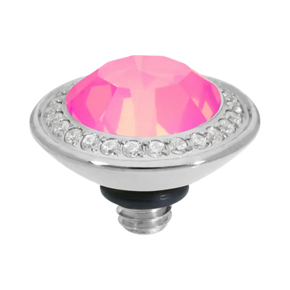 rystal topper, pink crystal jewelry, QUDO topper, interchangeable ring topper, stackable jewelry, Swarovski crystal jewelry, silver and pink jewelry, luxury fashion jewelry, boutique jewelry, collectible jewelry, feminine jewelry, QUDO jewelry collection, interchangeable bracelet topper, crystal statement jewelry