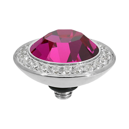 QUDO Tondo Deluxe Top Silver, QUDO pink crystal collection, interchangeable jewelry, silver crystal topper, pink crystal jewelry, QUDO topper, statement crystal topper, interchangeable ring topper, stackable jewelry, Swarovski crystal jewelry, silver and pink jewelry, luxury fashion jewelry, collectible jewelry, QUDO jewelry collection, boutique jewelry, interchangeable bracelet topper, feminine statement jewelry