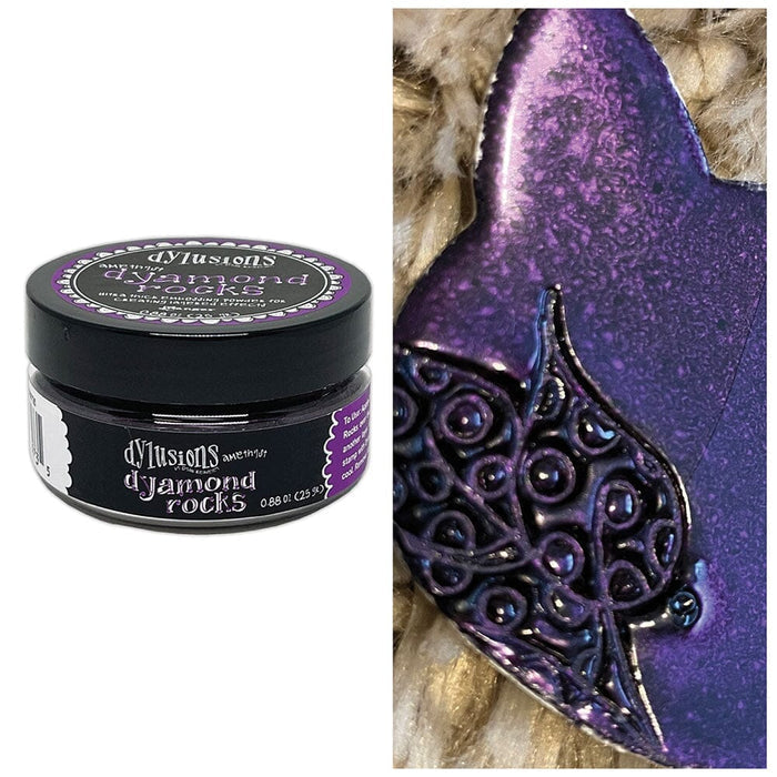 Ranger - Dylusions Dyamond Rocks Embossing Powder - Amethyst. Ultra thick embossing powder. .88 oz (25gr) At Embellish Away in Bowmanville Ontario Canada. Example by brand ambassador.