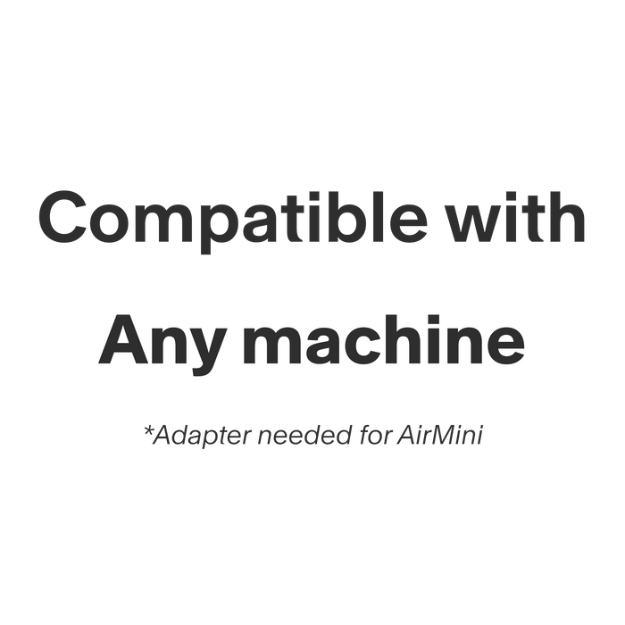 graphic calling out that this mask is compatible with any CPAP machine. For use with the Resmed AirMini, you will need the Zephair tube adapter and a standard CPAP hose