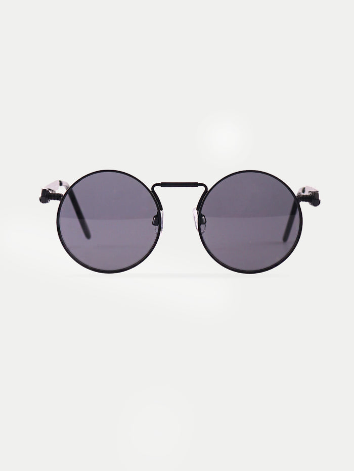 Round Steampunk Metal Sunglasses | Matte Black-Image 1