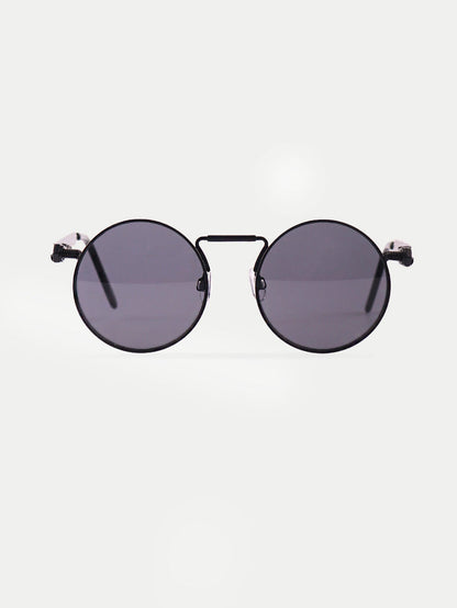 Round Steampunk Metal Sunglasses | Matte Black-Image 1