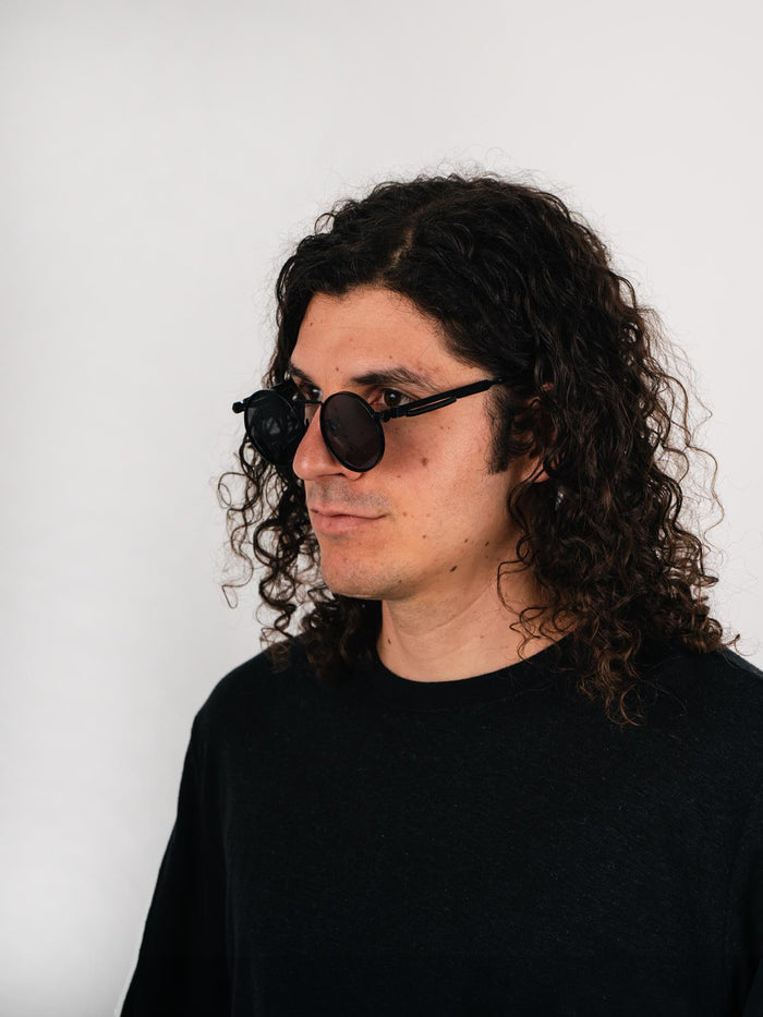 Round Steampunk Metal Sunglasses | Matte Black-Image 2