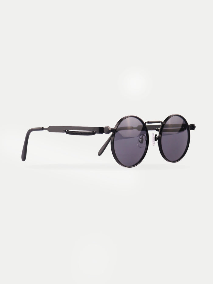 Round Steampunk Metal Sunglasses | Matte Black-Image 3