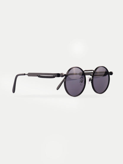 Round Steampunk Metal Sunglasses | Matte Black-Image 3