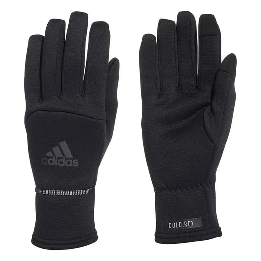 Black Adidas Running Training Gloves with breathable fabric and adjustable wrist straps for a secure fit.