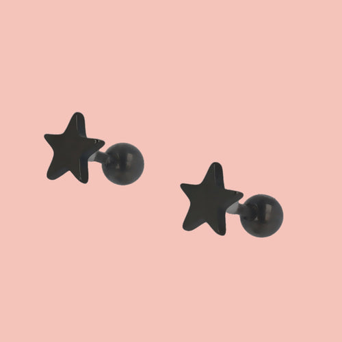 Star Screw On Stud Earrings - Black