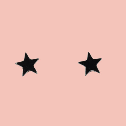 Star Screw On Stud Earrings - Black