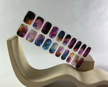Cosmic Chic semi-cured gel nail wraps on a nail mock-up