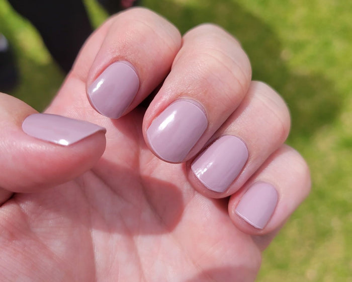 Dusty Plum semi-cured gel nail wraps, close-up