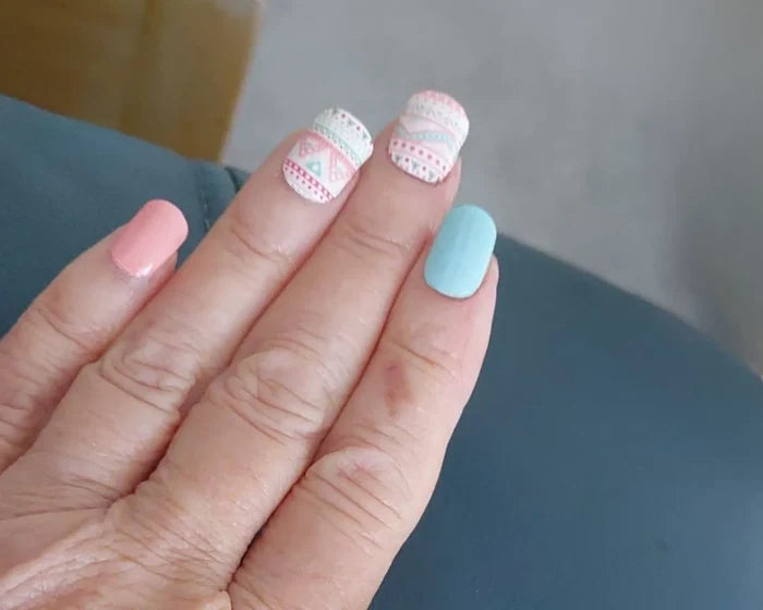 Easter PJs semi-cured gel nail wraps, close-up