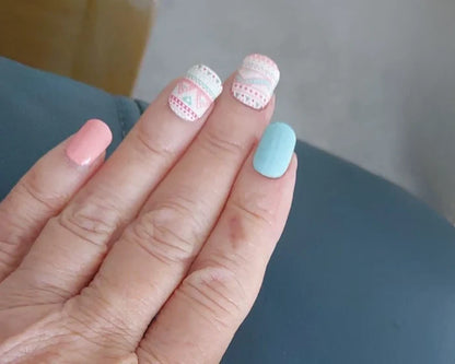Easter PJs semi-cured gel nail wraps, close-up