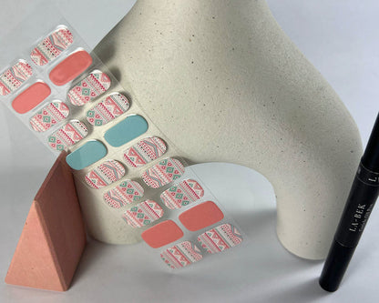 Easter PJs semi-cured gel nail wraps on a nail mock-up, another angle
