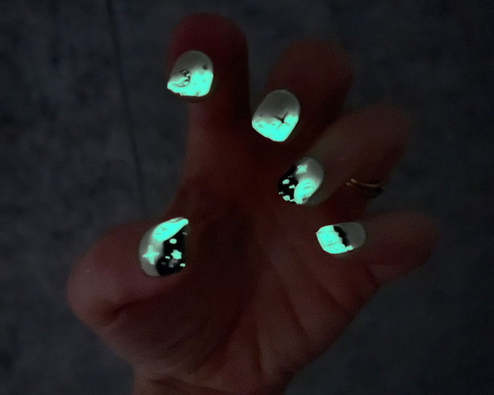 Halloween Glow semi-cured gel nail wraps, close-up, alternate view
