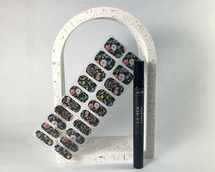 Secret Garden semi-cured gel nail wraps on a nail mock-up