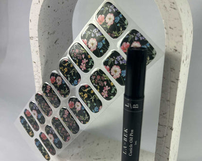 Secret Garden semi-cured gel nail wraps on a nail mock-up, alternate angle