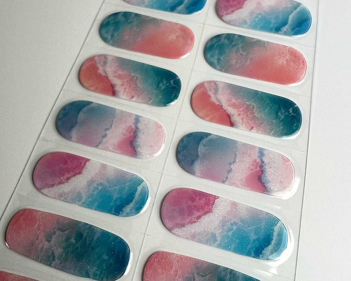Unicorn Shore gel nail wraps, close-up detail