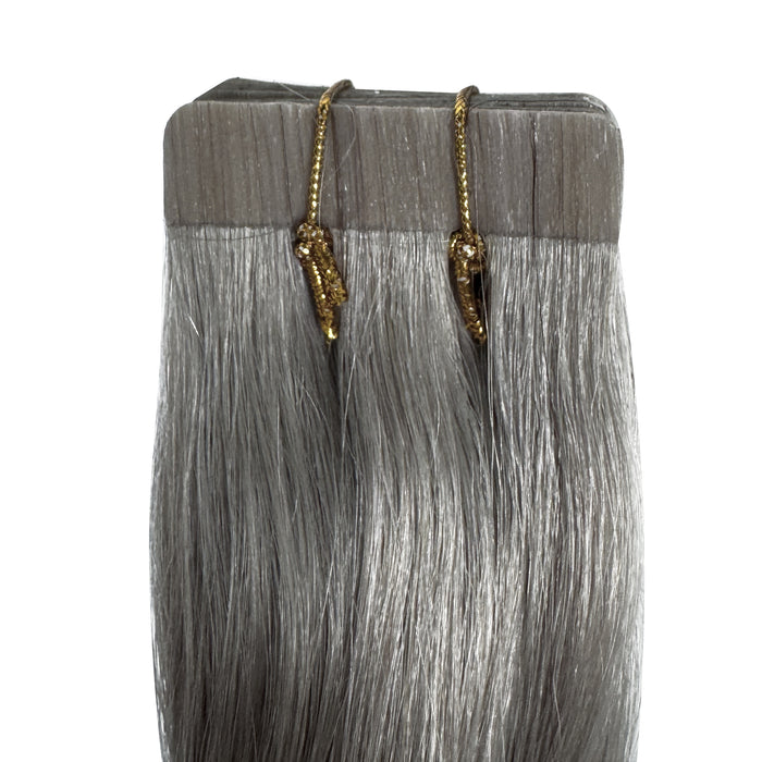 Silver Grey Tape-In Hair Extensions – 100% Remy Human Hair | 20 Tapes (50g) | 10’’–30’’ | Reusable