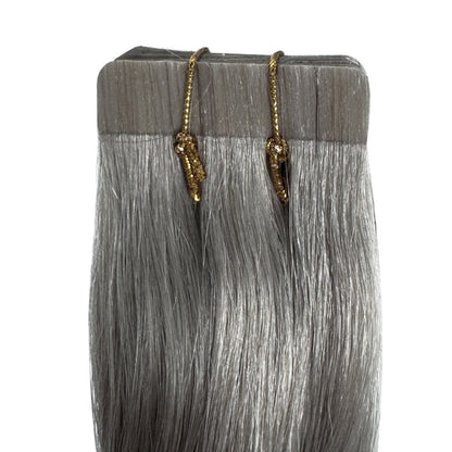 Silver Grey Tape-In Hair Extensions – 100% Remy Human Hair | 20 Tapes (50g) | 10’’–30’’ | Reusable