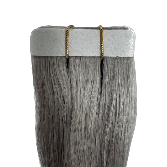 Silver Grey Tape-In Hair Extensions – 100% Remy Human Hair | 20 Tapes (50g) | 10’’–30’’ | Reusable