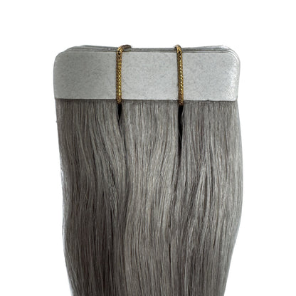 Silver Grey Tape-In Hair Extensions – 100% Remy Human Hair | 20 Tapes (50g) | 10’’–30’’ | Reusable
