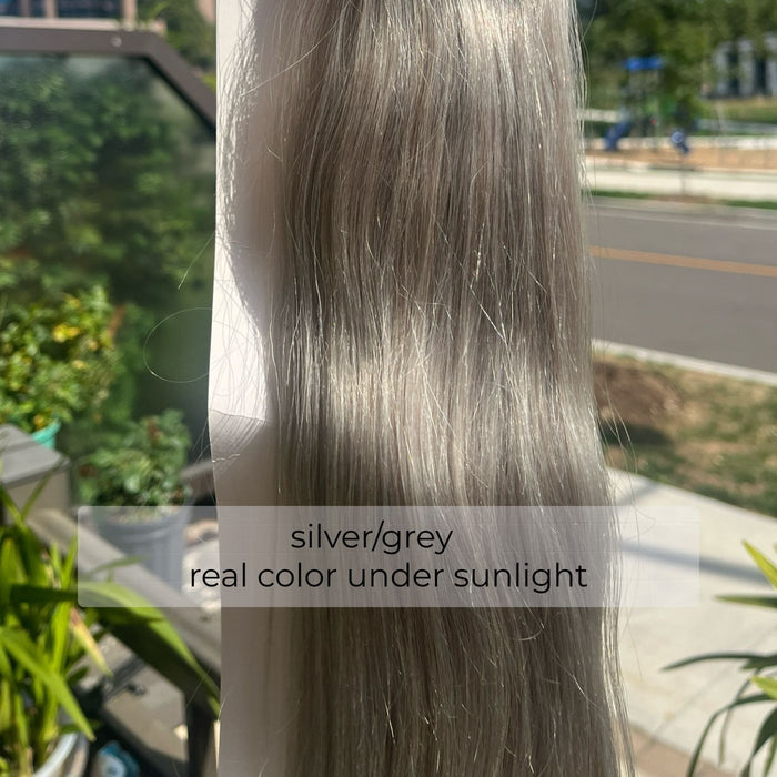 Silver Grey Tape-In Hair Extensions – 100% Remy Human Hair | 20 Tapes (50g) | 10’’–30’’ | Reusable