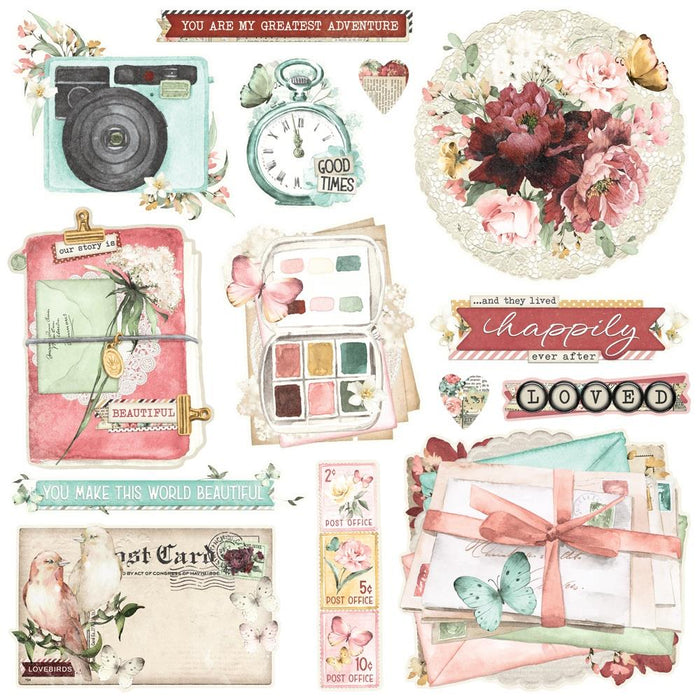 Simple Stories - Chipboard Clusters - Simple Vintage Love Story. The perfect embellishment to finish your project! Embellishments can add whimsy, dimension, color and style to greeting cards, scrapbook pages, altered art, mixed media and more. Available at Embellish Away located in Bowmanville Ontario Canada.
