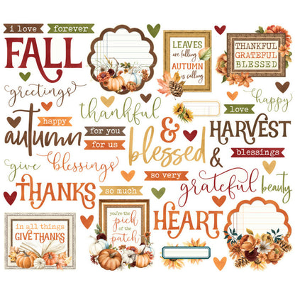 Simple Stories - Sentiment Bits & Pieces - Simple Vintage Autumn Breeze. 49 Die Cut Cardstock Pieces. At Embellish Away in Bowmanville Ontario Canada.