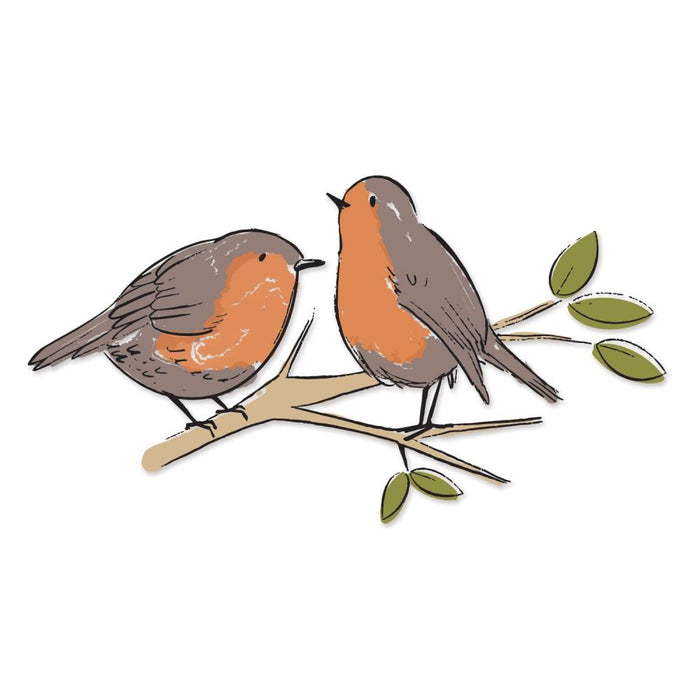 Sizzix - Layered Clear Stamps By Josh Griffiths - Garden Birds. Watch these two content characters perched on their branch come to life as you use this Layered Stamp set. Change the colours to create different kinds of birds for all year round. Available at Embellish Away located in Bowmanville Ontario Canada. Example by brand ambassador.