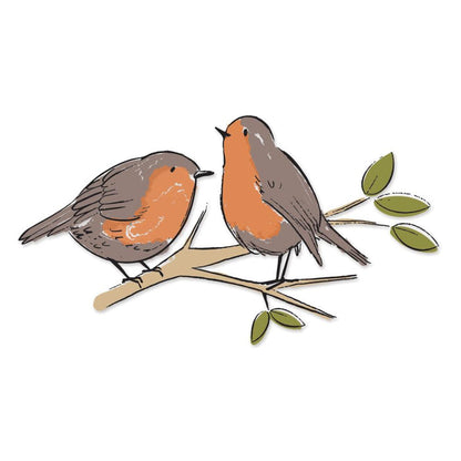 Sizzix - Layered Clear Stamps By Josh Griffiths - Garden Birds. Watch these two content characters perched on their branch come to life as you use this Layered Stamp set. Change the colours to create different kinds of birds for all year round. Available at Embellish Away located in Bowmanville Ontario Canada. Example by brand ambassador.
