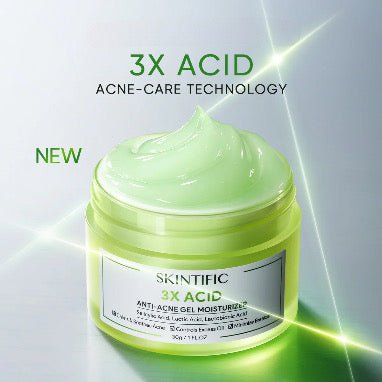 Skintific 3X Acid Anti - Acne Gel Moisturizer 30g. سكينتفيك 3X حمض مضاد لحب الشباب جل مرطب - Princess Cosmetics Qatar