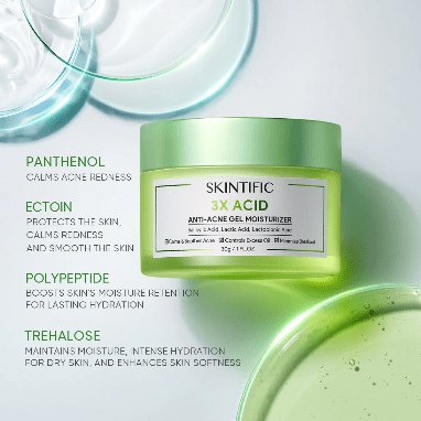 Skintific 3X Acid Anti - Acne Gel Moisturizer 30g. سكينتفيك 3X حمض مضاد لحب الشباب جل مرطب - Princess Cosmetics Qatar