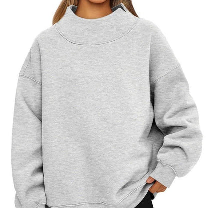 Solid Color High Neck Thin Sweatshirt