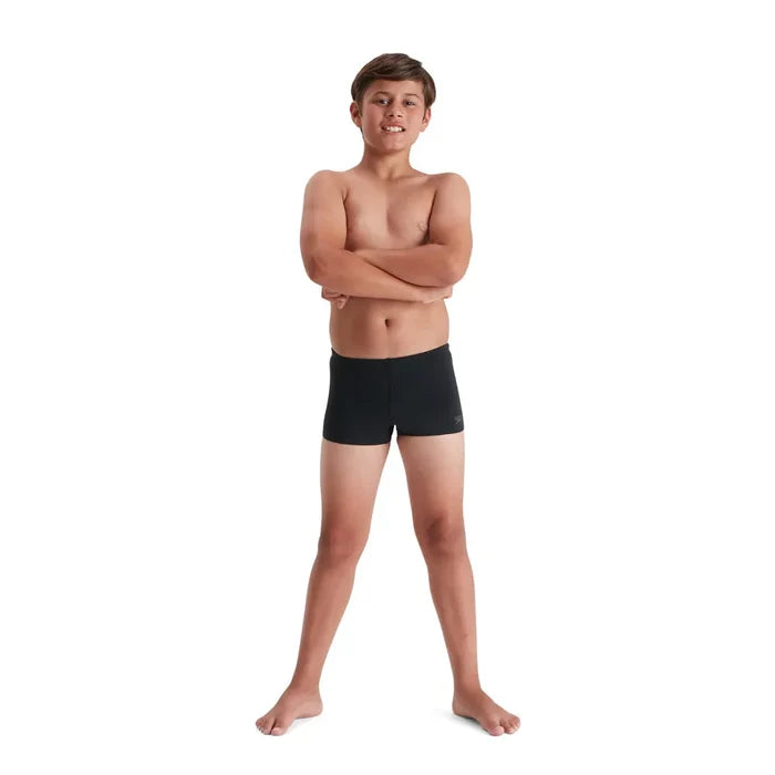 Speedo boys' black Eco Endurance+ aquashorts for kids, made for swimming and water activities, featuring a snug fit.
