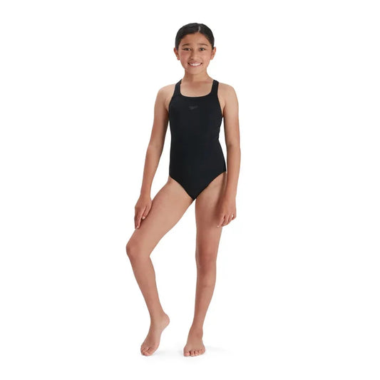 Speedo girls Eco Endurance+ Medalist swimsuit featuring a colorful, stylish design for young swimmers, made with durable, eco-friendly fabric.
