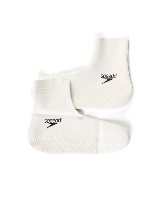 Speedo latex pool sock worn on foot, designed for water activities and pool safety, featuring a snug fit and durable material.