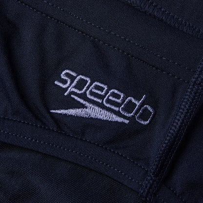 Speedo men's Eco Endurance+ 7cm brief in blue fabric, showing the snug fit and elastic waistband for swimwear.